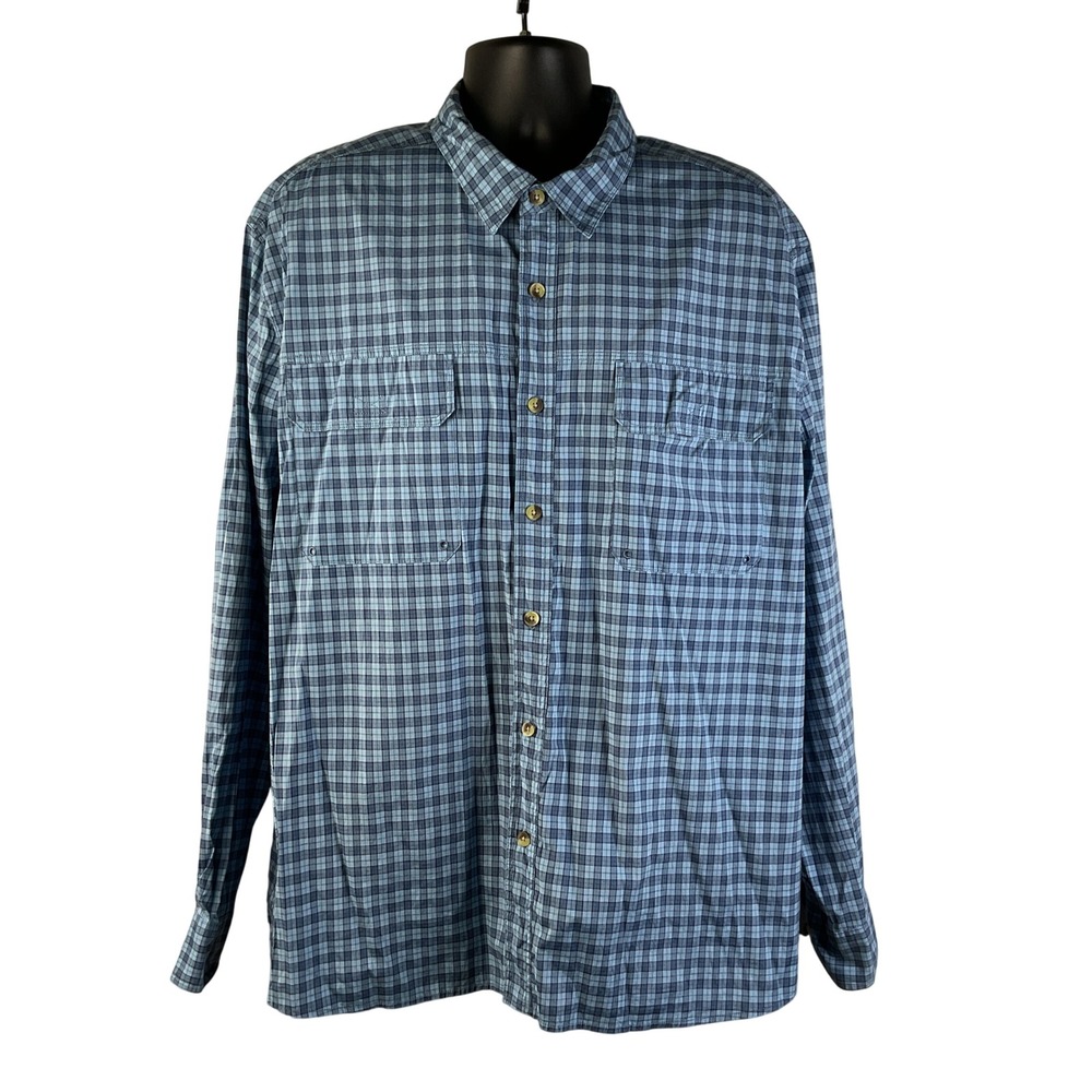 North River‎ Outfitters Mens XXL Blue Plaid Long Sleeve Vented Fishing Shirt